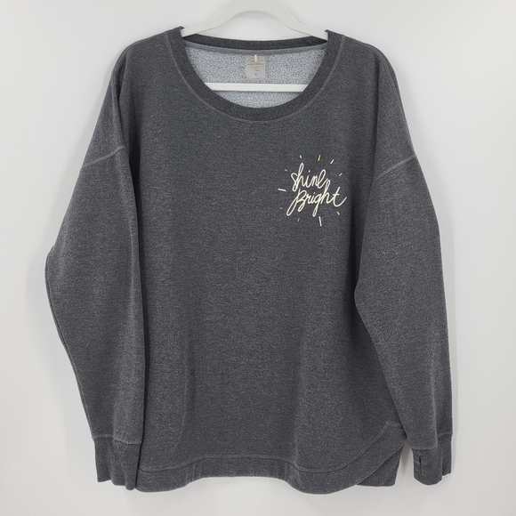 CALIA by Carrie Underwood Tops - CALIA Shine Bright Fleece Lined Sweatshirt Gray Oversized with Thumb Holes 1X